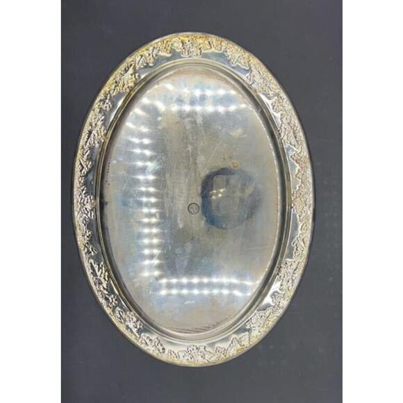 1980s Godinger Silver Plated Grape Oval Relish Tray w/ Glass Insert 16x12 VTG - Picture 8 of 15